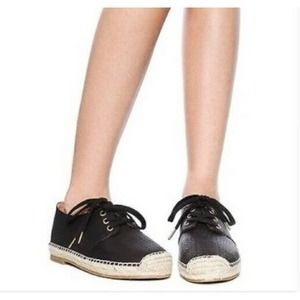 Joie Hemlock Leather Black Espadrille Sneaker Crocodile‎ Print Sz 6